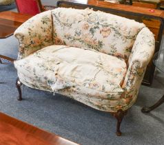 Feather Filled Two Seater Settee, on scroll carved supports, 140cm Approximately 135cm by 80cm by