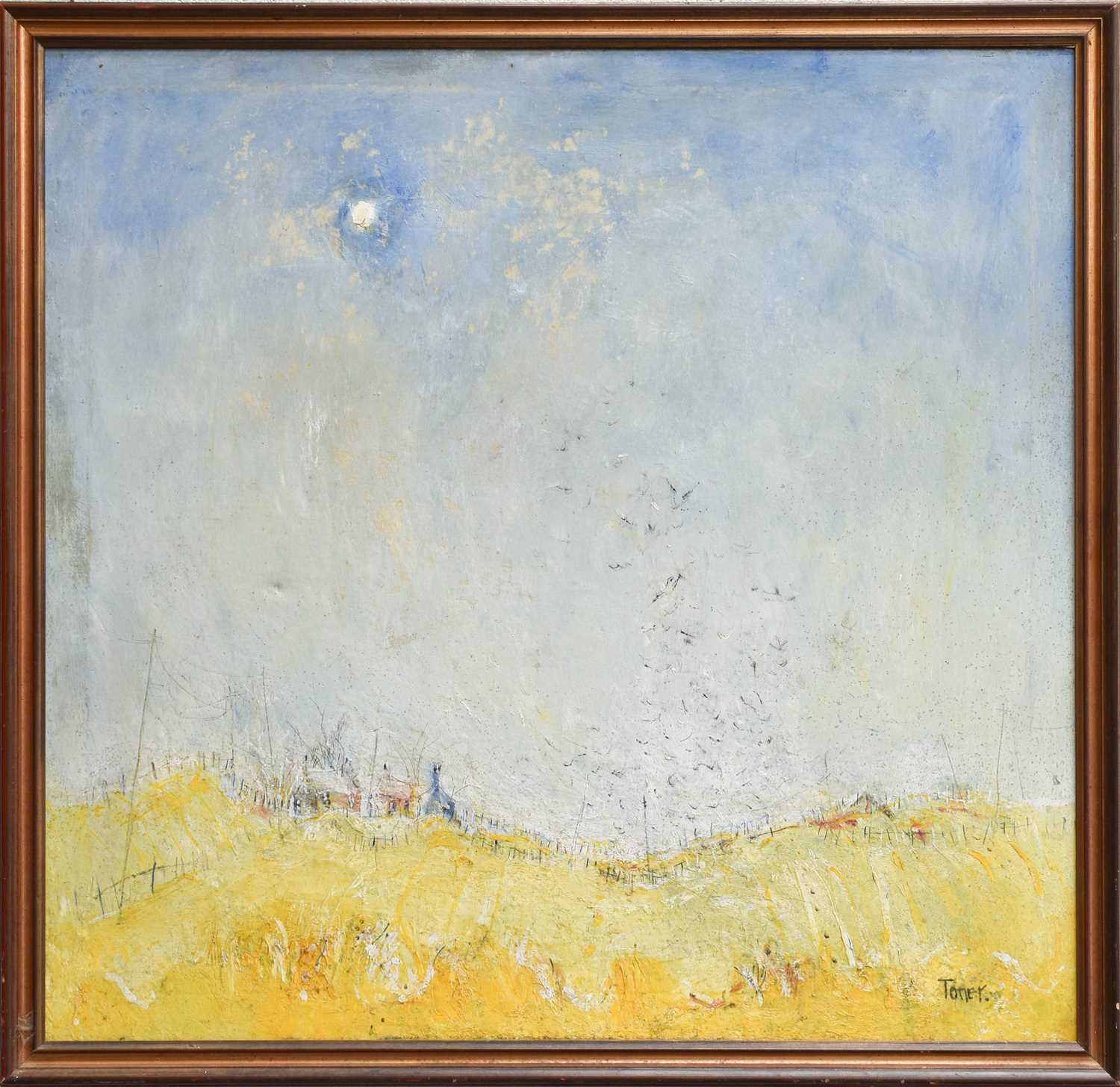 David Toner (Contemporary) Sunlit abstract landscape with birds rising Signed, oil on canvas, - Image 2 of 2