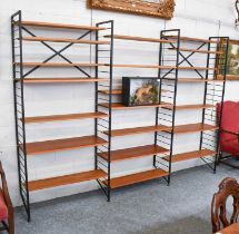 1970s Ladderax Shelving, 277cm by 36cm by 201cm Metal tarnished and pitted in areas, one shelf