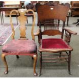 An 18th century Walnut Dining Chair, urn shaped splat, over stuffed seat, cabriole front legs;