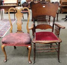 An 18th century Walnut Dining Chair, urn shaped splat, over stuffed seat, cabriole front legs;