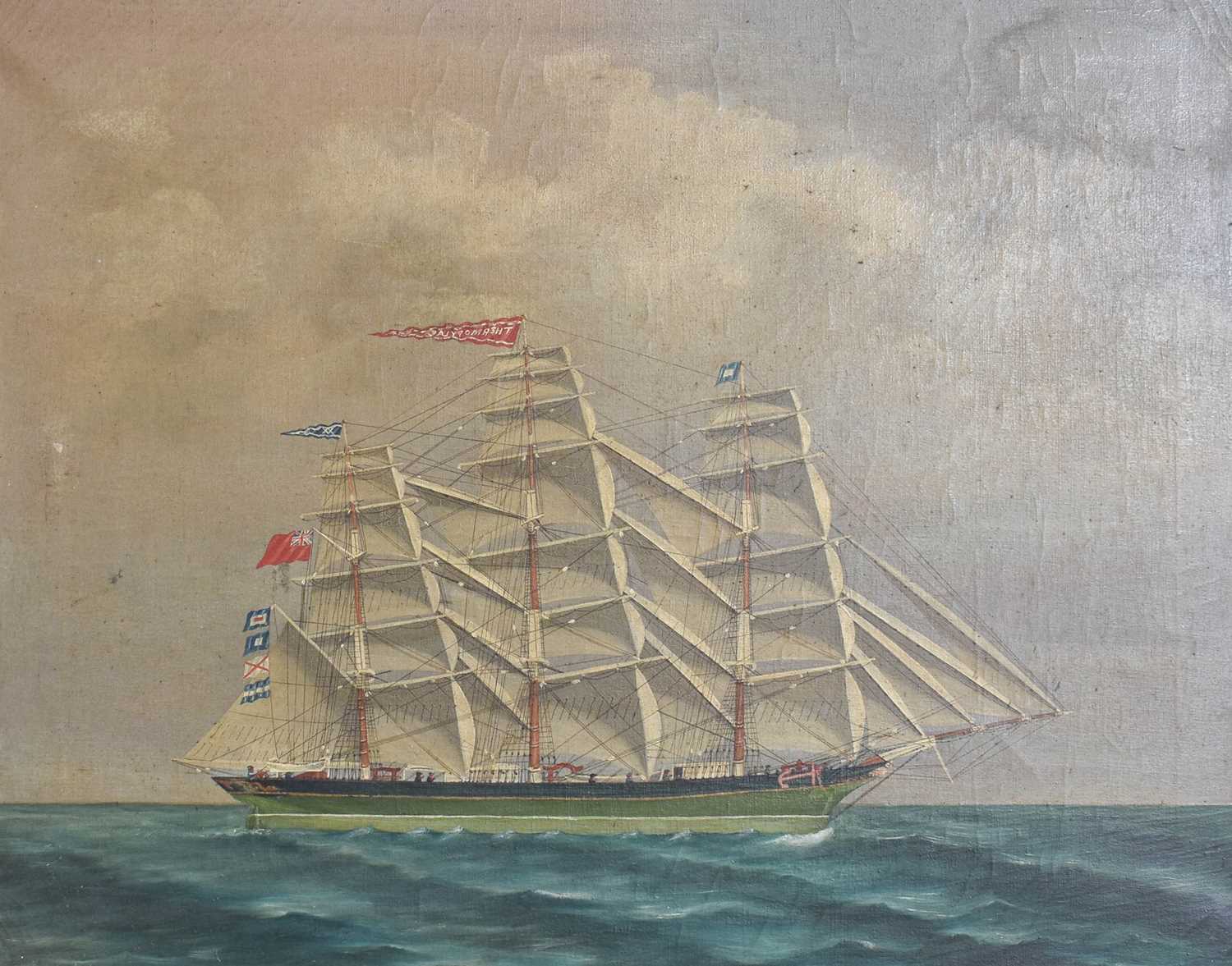 British School (19th Century) A Clipper at full mast on calm seas Oil on canvas, 54cm by 67cm