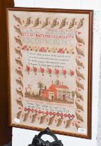 Alphabet Sampler Worked by Eleanor Suart, age 11, Rydall dated 1834 with central verse, and