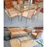 Modern Garden/Conservatory Furniture: a metal framed wicker three seater settee and matching