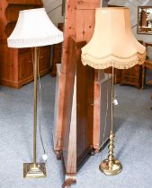 Two Brass Standard Lamps, one with reeded column