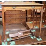 A Late 19th Century Oak Writing Table, with gilt-tooled green leather inset, single drawer, raised