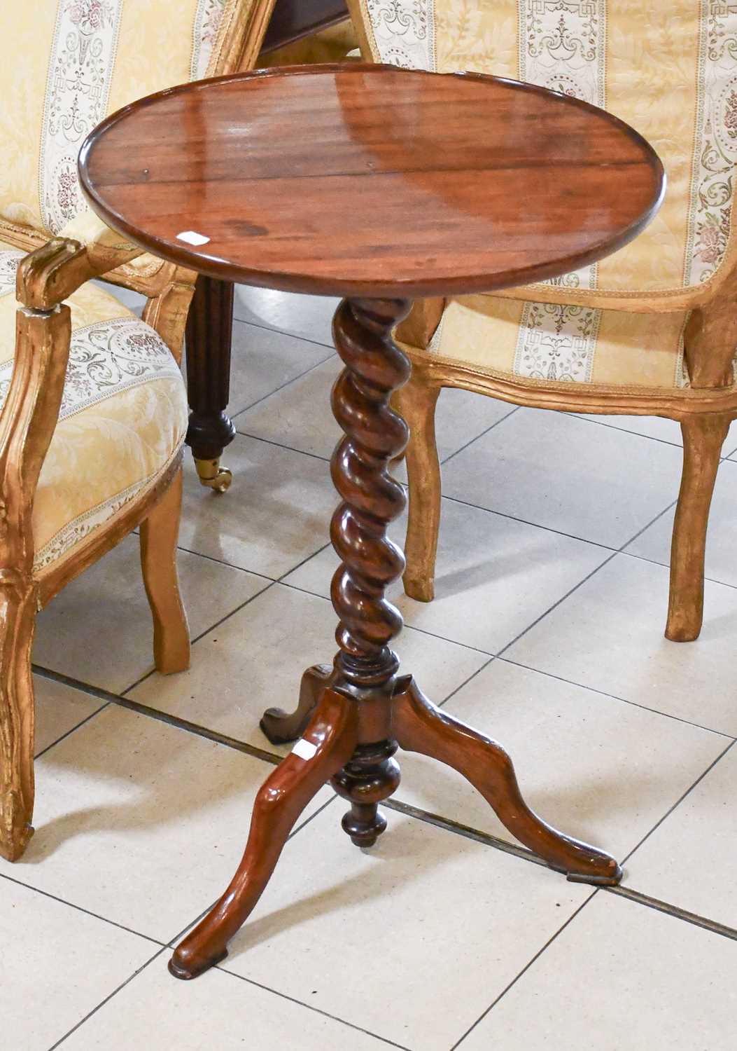 A Pair of Mahogany Tripod Tables, the circualr dished tops supported by a boldly turned standard and - Image 3 of 3