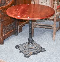 A Victorian Cast Iron Conservatory Table, with later circular top, 76cm by 72cm