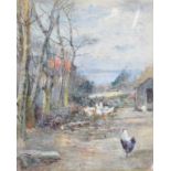 Joshua Anderson Hague (1850-1916) Chickens in a yard Signed, watercolour, 59cm by 49cm