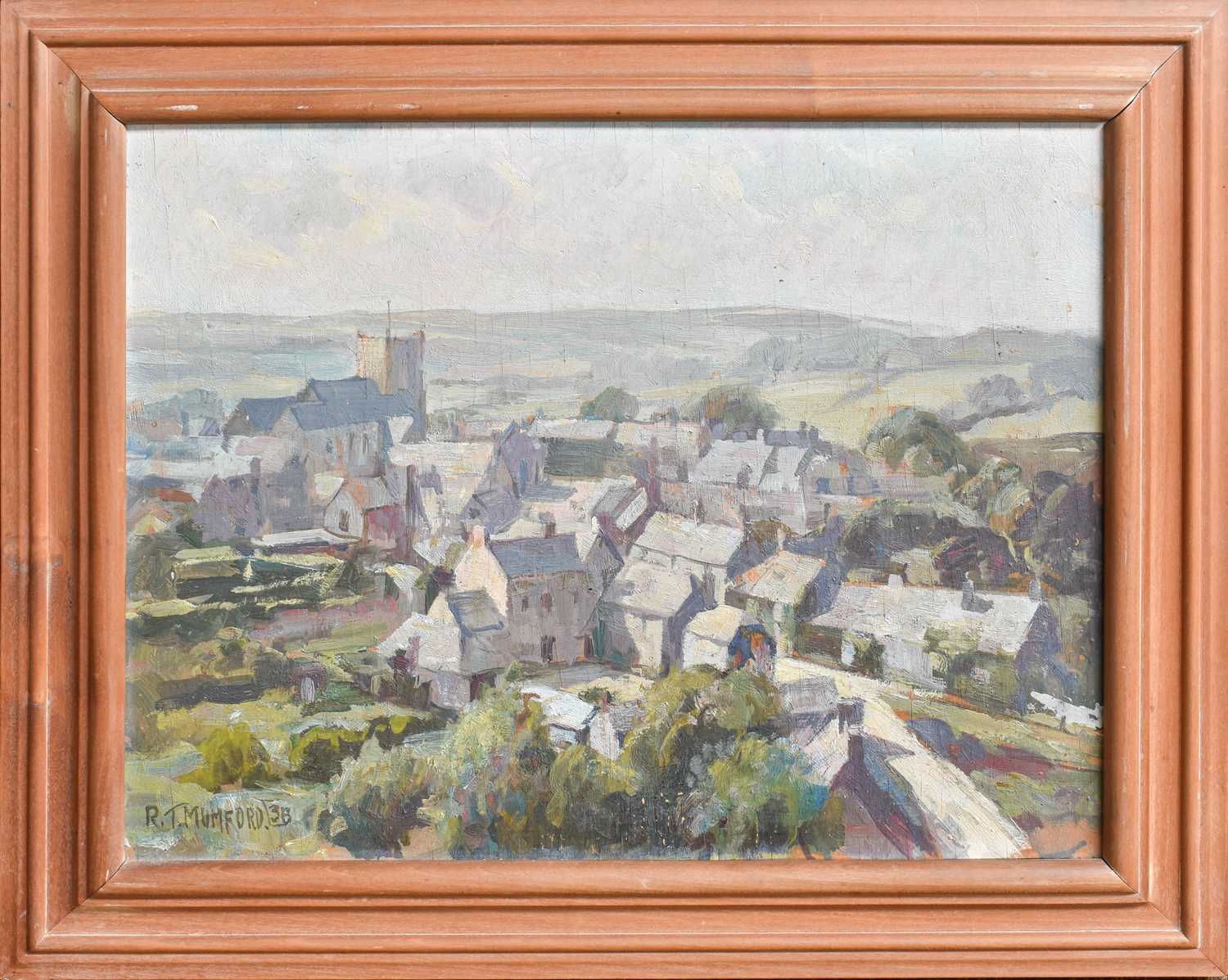 Robert T. Mumford (1895-1939) View of Corfe Signed and dated (19)36, oil on board, 35cm by 44.5cm - Image 2 of 2