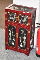 A Small Modern Chinese Cabinet, applied with hardstone decoration, 41cm by 23cm by 71cm