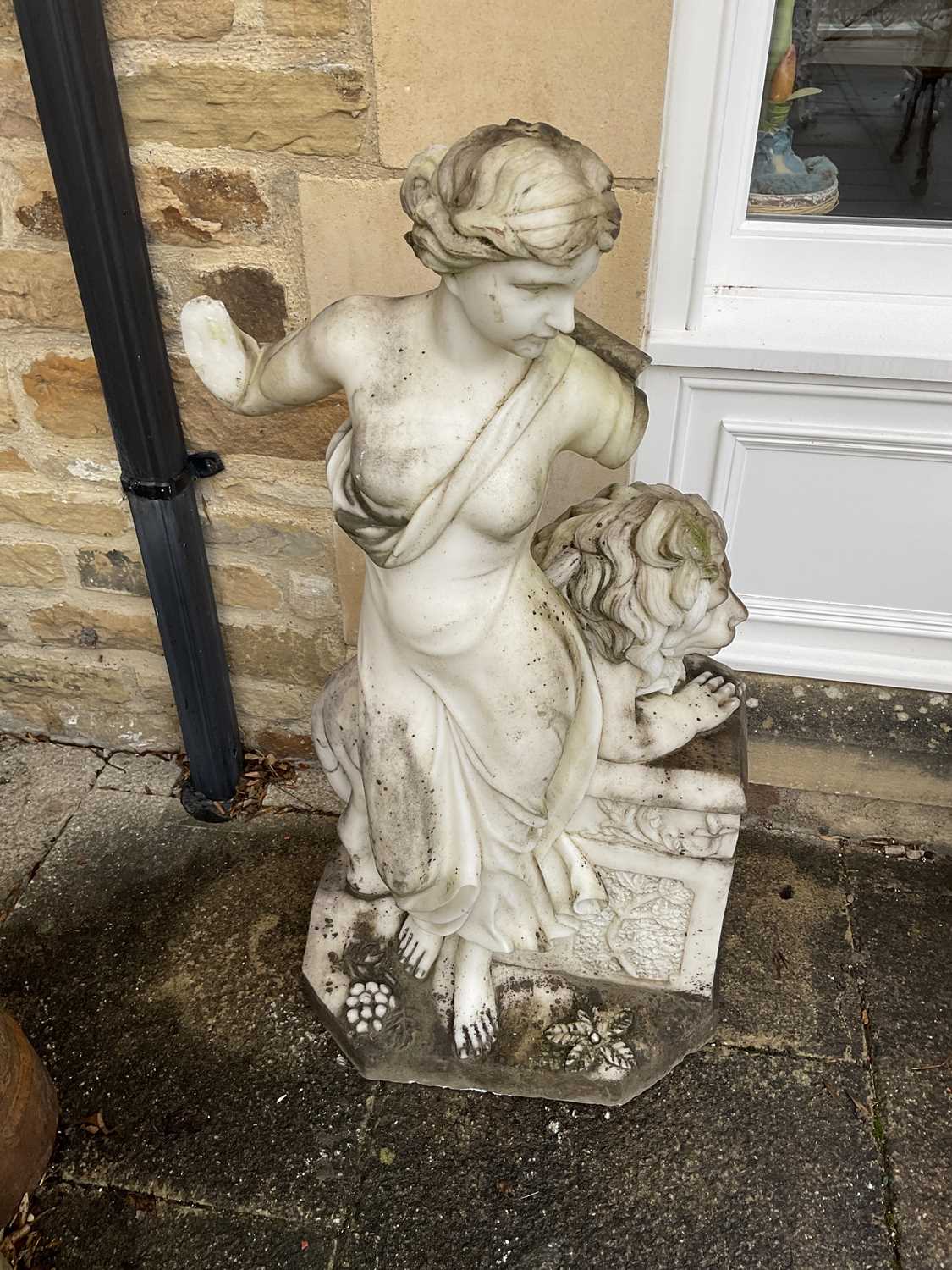 A Carved Marble Sculpture "Una and the Lion", 19th century, stood contrapposto before a square - Image 2 of 6