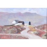 B.M.Wonbwell (20th Century) White painted cottages in a mountinous landscape Signed, oil on