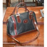 Mulberry Black Scotchgrain and Tan Leather Mounted Tote and Shoulder Bag, top of oval shape,