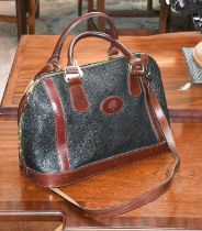 Mulberry Black Scotchgrain and Tan Leather Mounted Tote and Shoulder Bag, top of oval shape,