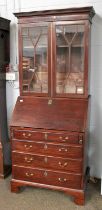 A 19th Century Mahogany Bureau Bookcase of Slender Proportions, with moulded cornice above twin