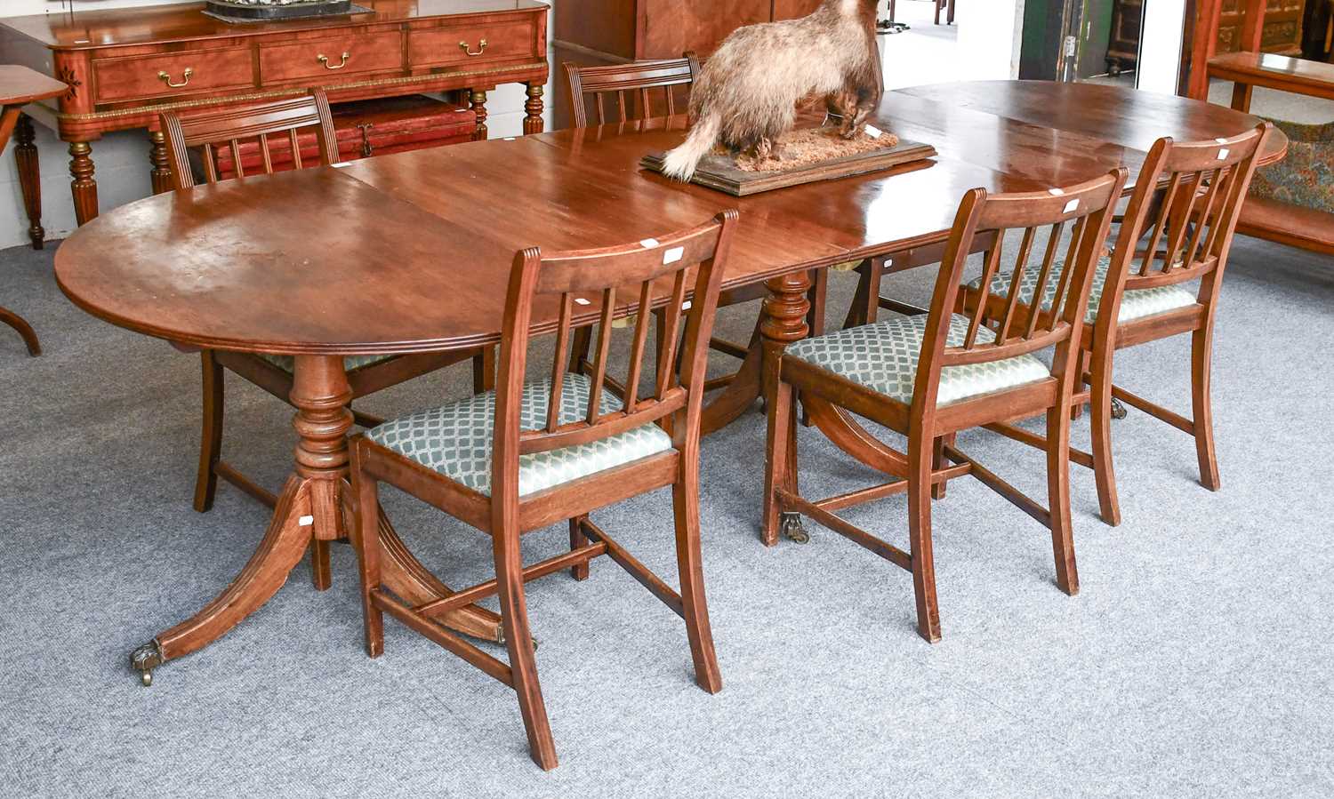 A 19th Century Mahogany Triple Pillar Dining Table, and six mahogany dining chairs, together with - Image 3 of 3