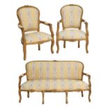 A 19th Century French Giltwood Three-Piece Salon Suite, sofa 163cm by 80cm by 90cm