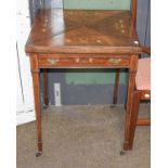 A Late Victorian Rosewood Envelope Folding Card Table, with boxwood and ivorine marquetry inlay,