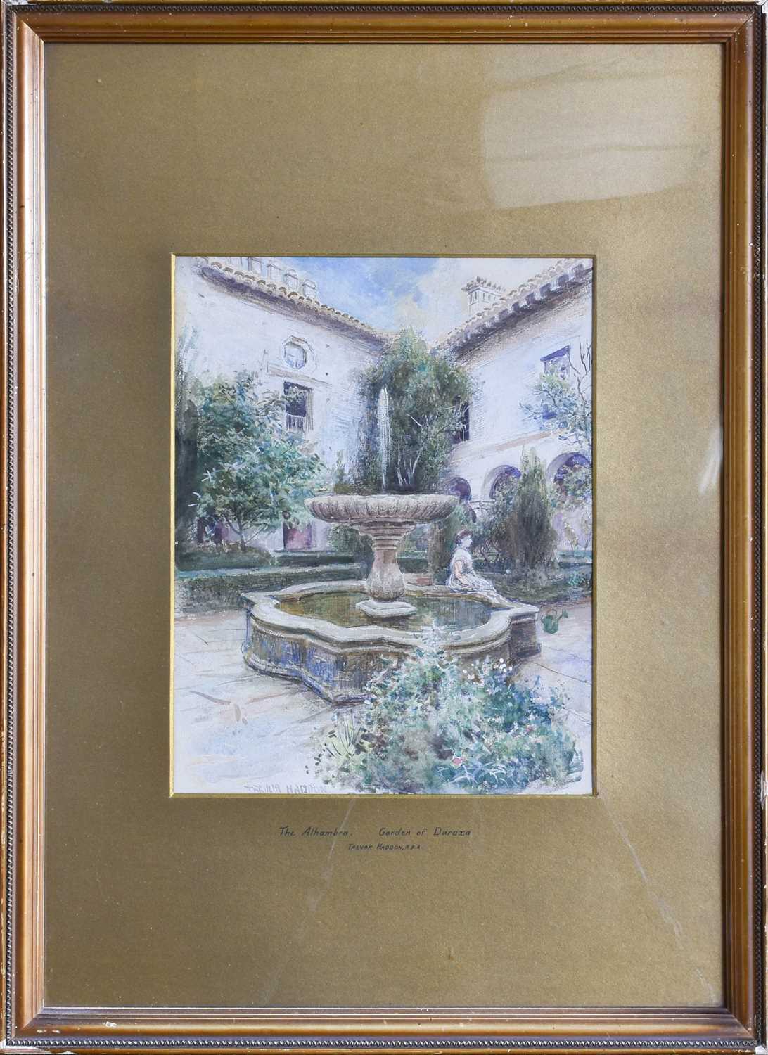 Trevor Haddon, RBA (1864-1941) "The Alhambra. Garden of Daraxa" Signed, pencil and watercolour, - Image 4 of 6