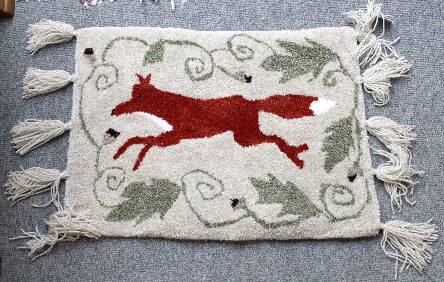 Handmade Jane Dobinson "Bramble & Bumble" Rug, the field depicting a fox on an ivory ground enclosed - Image 3 of 3