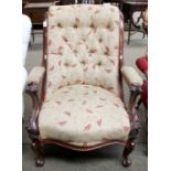 A Victorian Carved Mahogany Part Upholstered Chair