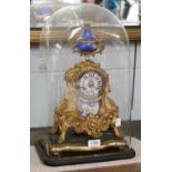 A French and Gilt Metal Porcelain Mounted Striking Mantle Clock, circa 1890, 36cm high Glass dome is