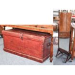 A Stained Pine Blanket Box, together with a cheval mirror (2)