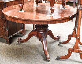 A 19th Century Mahogany Tilt-top Breakfast Table, circular top raised on heavy faceted, turned and