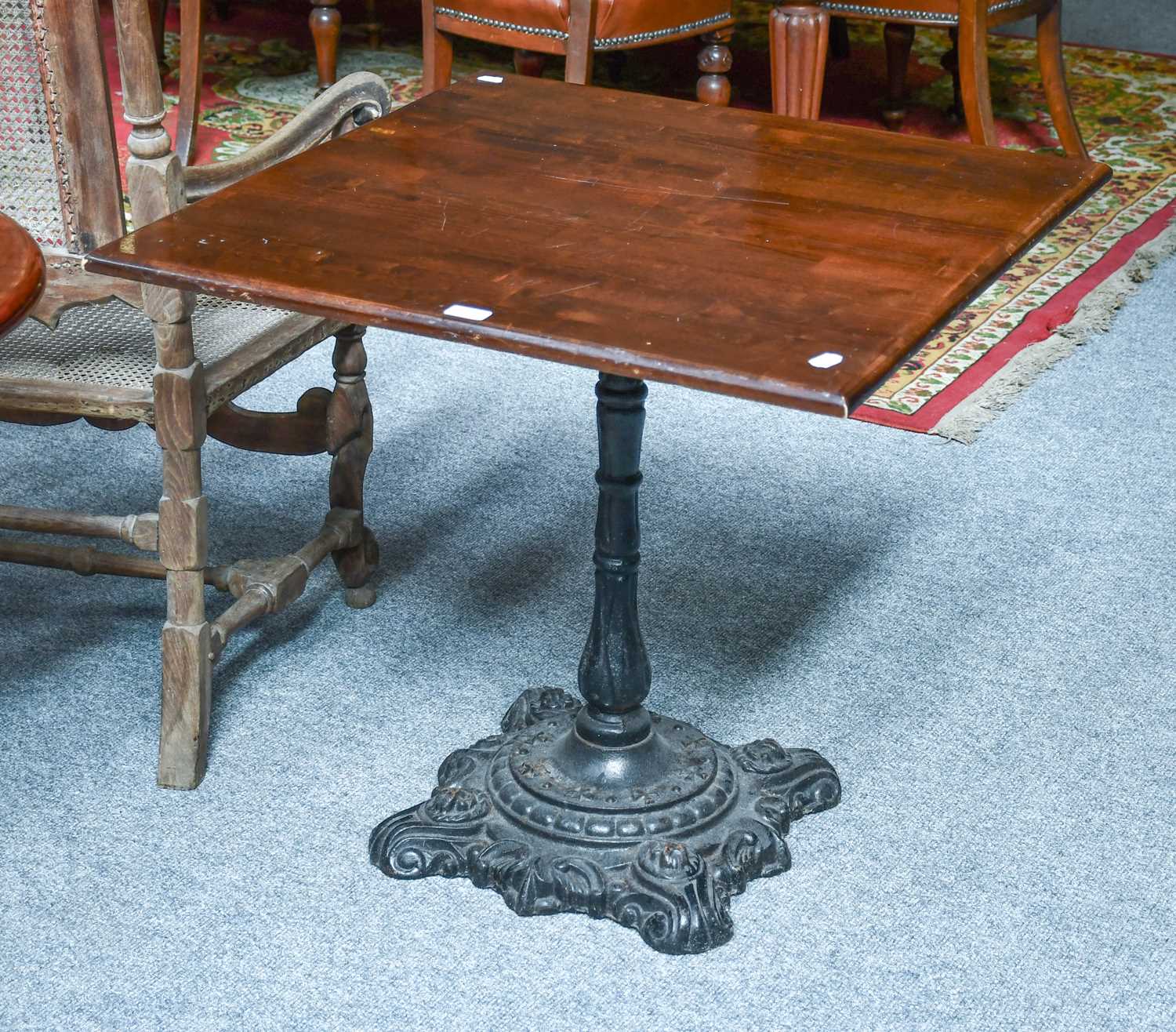 A Victorian Cast Iron Conservatory Table, with later square top, 76cm by 71cm