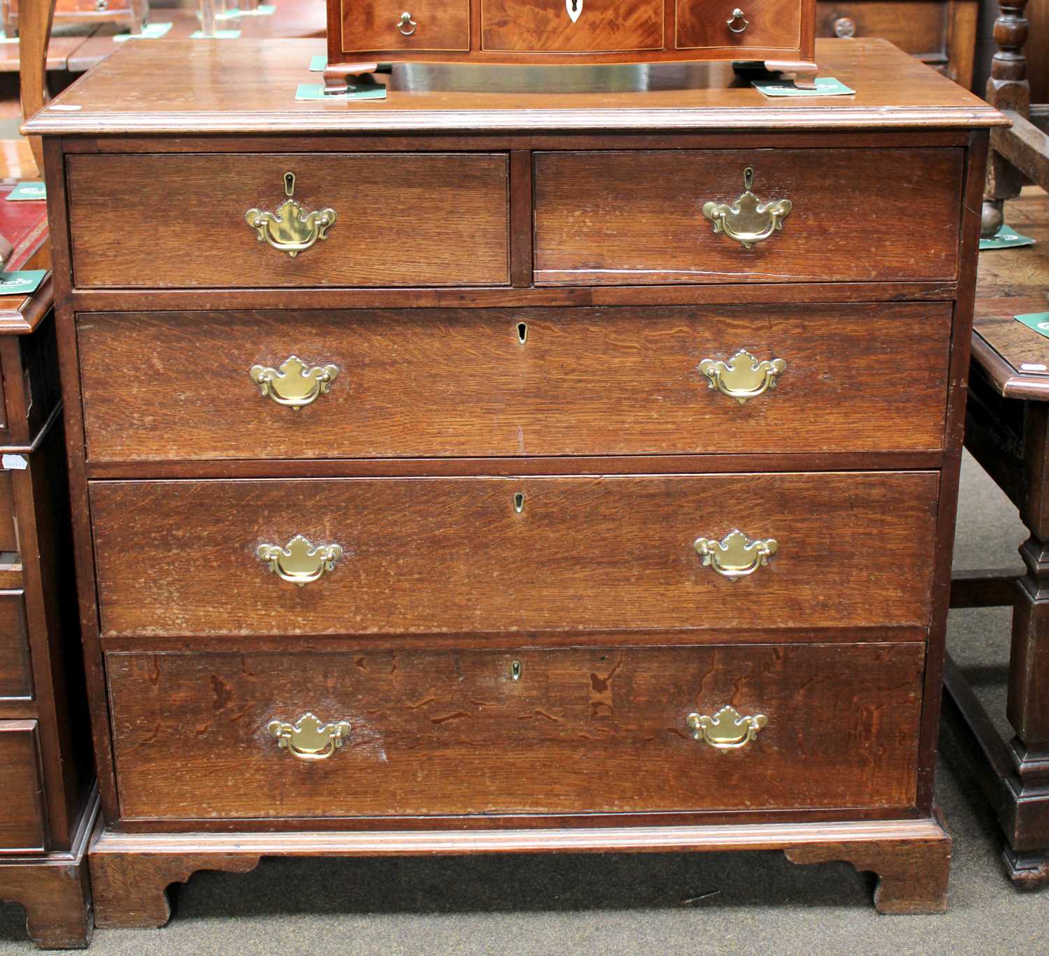 A George III Oak Four Height Chest of Drawers, moulded rectangular top over two short and three - Image 2 of 2