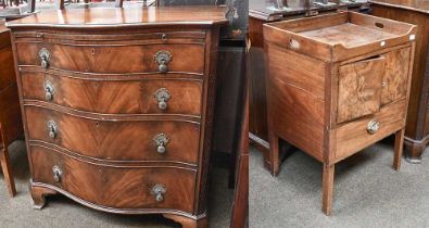 A Georgian Style Serpentine Mahogany Chest of Drawers, with brushing slide above four graduated