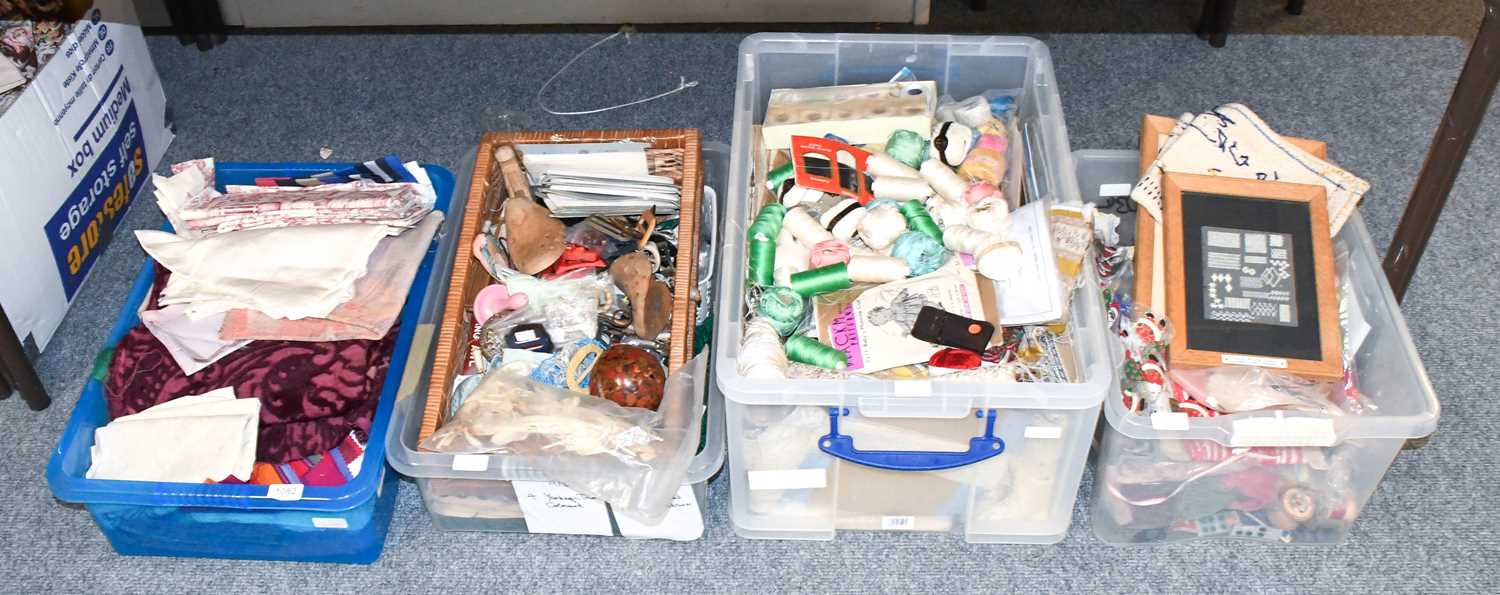 Assorted Mainly 20th Century Haberdashery, Fabric Remnants, threads, sewing tools and accessories,