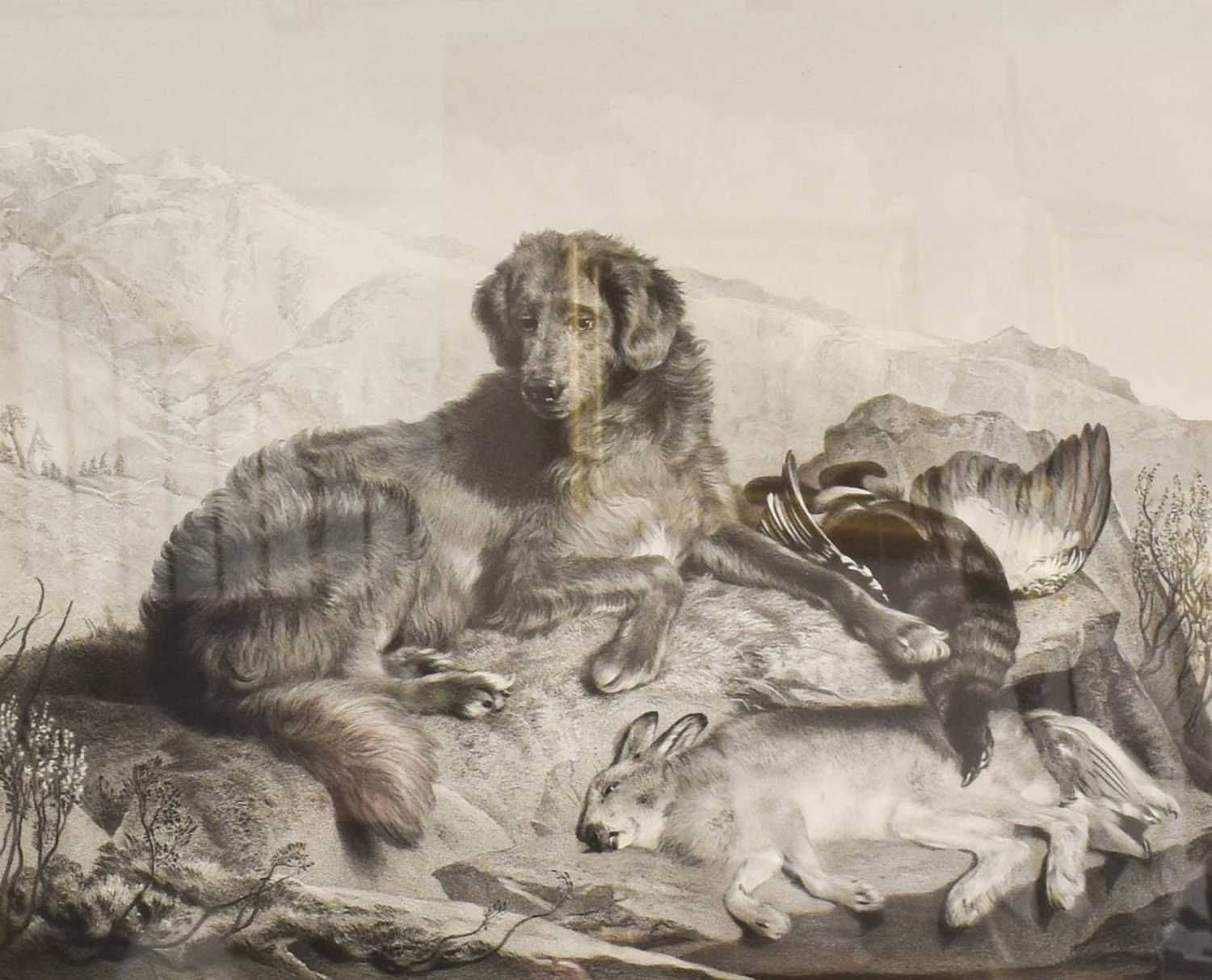 After Sir Edwin Landseer RA (1802-1873) Gun dog with the Day's Catch Black and white engraving, 50cm