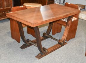 An Art Deco Centre Table, the rectangular top on shaped supports, 130cm by 69cm by 74cm