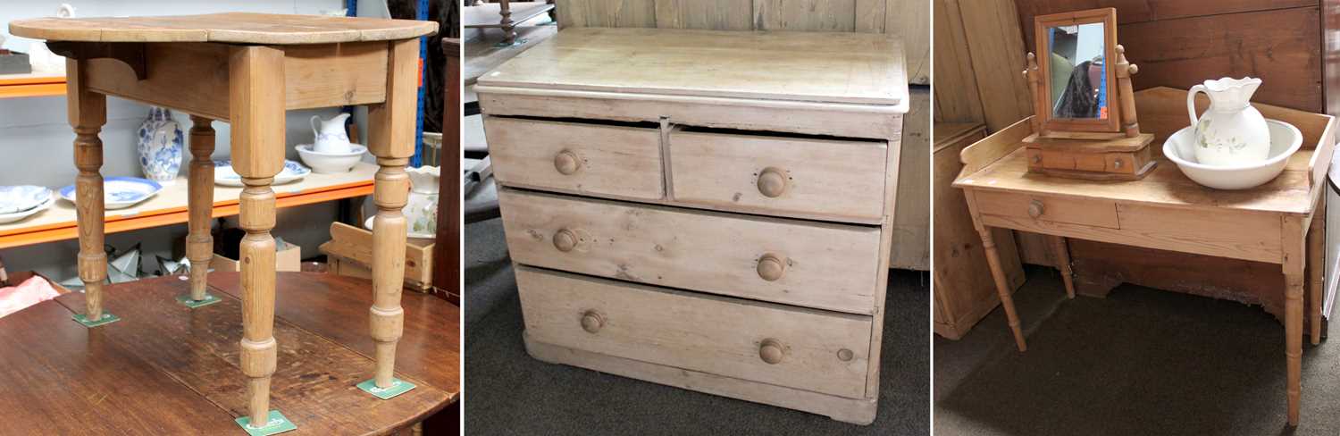 A Victorian Pine Three Height Chest of Drawers, 94cm by 47cm by 82cm; together with a similar