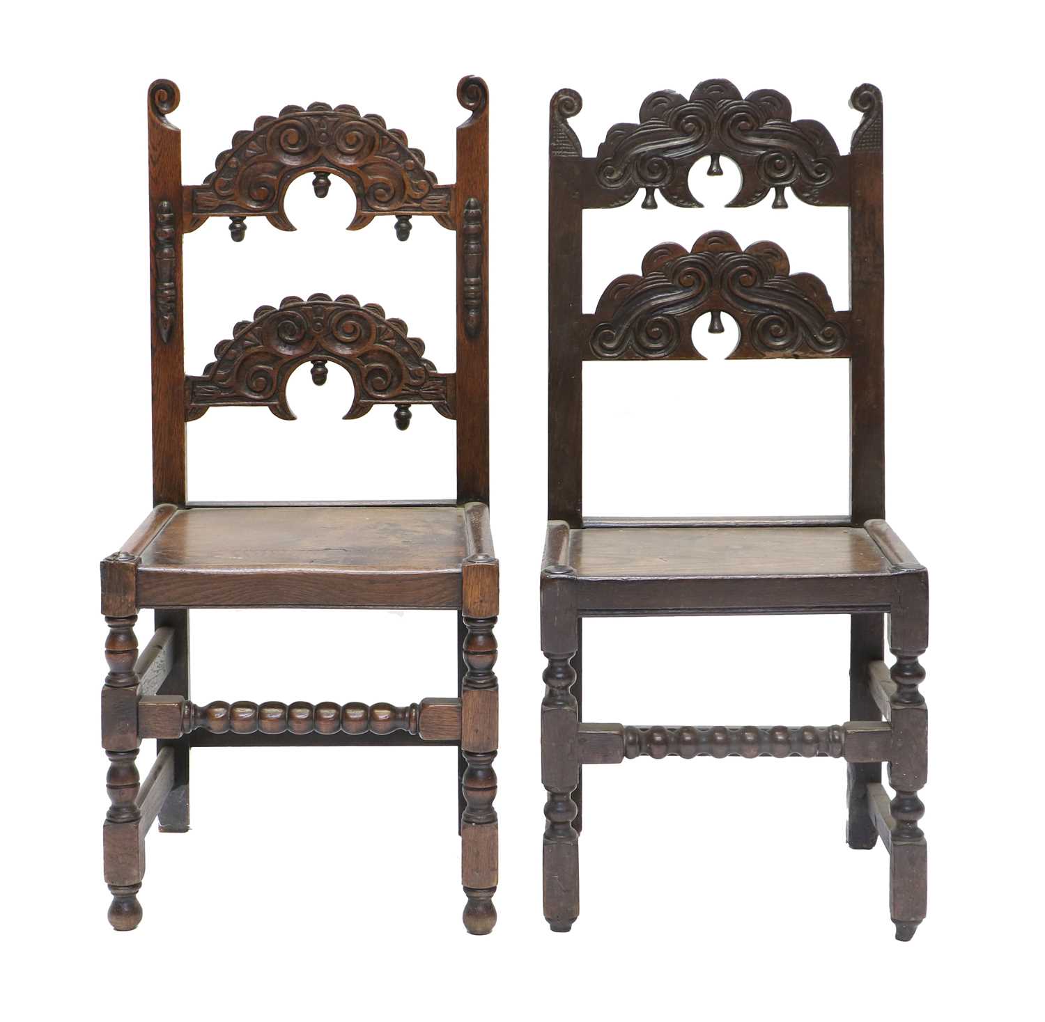 A Harlequin Set of Seven Late 17th Century Joined Oak Yorkshire Back Stools, comprising: a pair with - Image 2 of 5