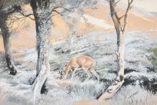 Hubert Pepper (1928-1985) Grazing deer in a woodland landscape Signed and dated (19)65, watercolour,