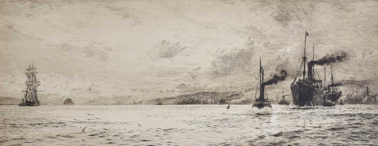 After William Lionel Wyllie RA RBA (1851-1931) "Dumbarton Rock" Signed in pencil, etching with