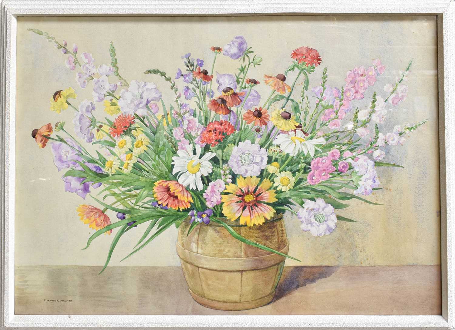 Florence R Walker (20th Century) Still life of abundant spring flowers Signed, watercolour, 53cm - Bild 2 aus 2