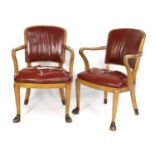 A Pair of Walnut Open Armchairs, by repute formerly from the R.M.S. Mauritania