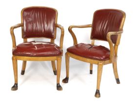 A Pair of Walnut Open Armchairs, by repute formerly from the R.M.S. Mauritania