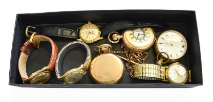 Four Gents Plated Wristwatches, signed Trebex, Roamer, Sekonda and Smiths, Three Plated Pocket