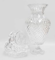 An Impressive Baluster Shaped Glass Vase, 44cm high; together with a cut glass basket (2) Numerous