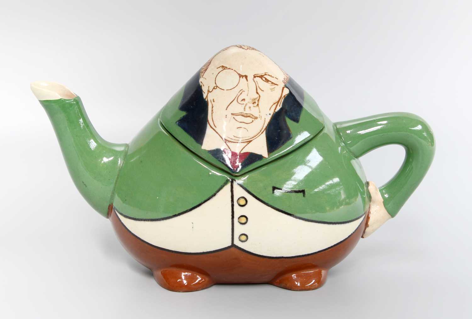 An Early 20th Century Foley ''Intarsio'' Novelty Teapot, modelled as Joseph Chamberlain, 12cm high