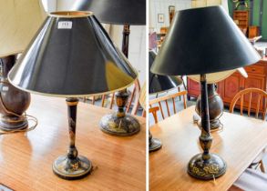 Two Japanned Table Lamps, tallest 52cm exlcuding fittings