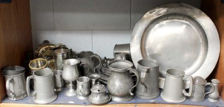 A Group of 18th Century and Later Pewter, including plates and charges, tankards etc.