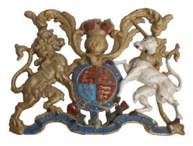 A Small Painted Cast Iron Coat of Arms, 47cm by 37cm