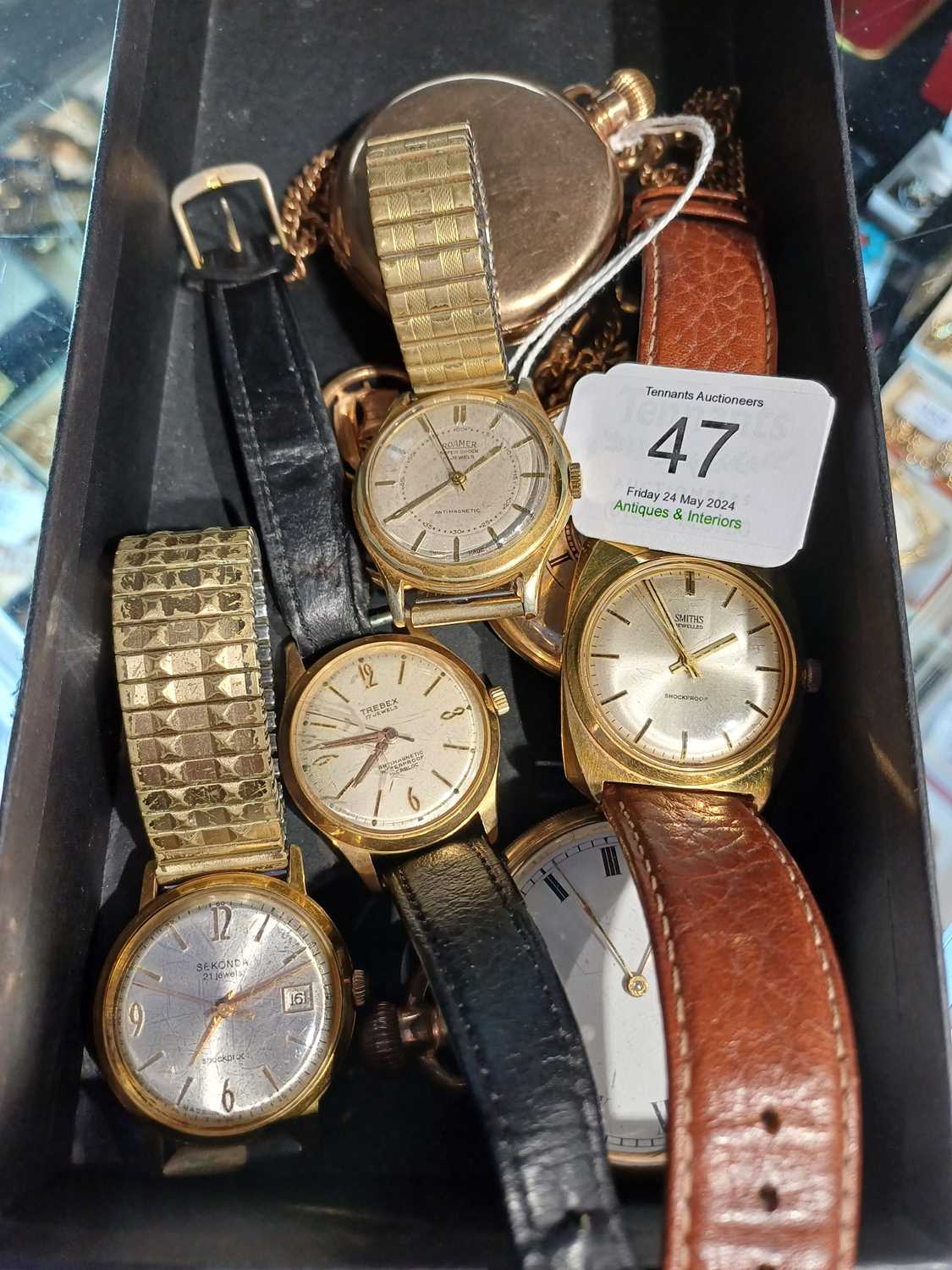 Four Gents Plated Wristwatches, signed Trebex, Roamer, Sekonda and Smiths, Three Plated Pocket - Image 4 of 6