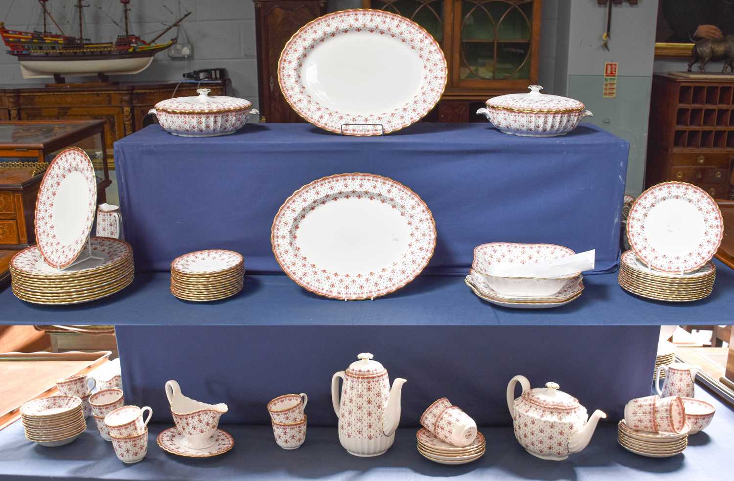 Spode Fleur De Lys Red Dinner/Tea Service purchased 2 September 1978 from A.E. Hopper & Sons,